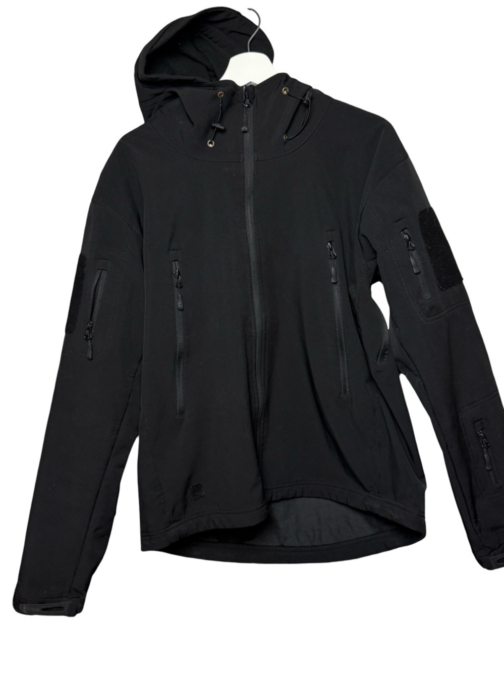 Free Soldier Men's Hooded Softshell Tactical Jacket Black Size L Nylon Outdoor